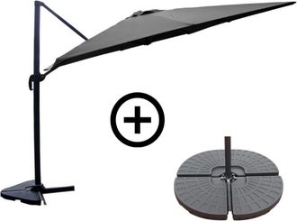 Concept Usine Juego de sombrillas grises 3x4m y 4 baldosas de lastre