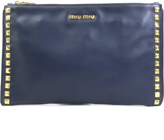 Miu Miu Navy Leather Metal Clutch Bag (Pre-Owned)