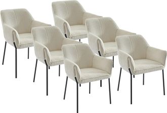 Vente-Unique Lote de 6 sillas con brazos de tela de rizo y metal negro - Crema - AKETI