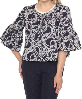 Joseph Ribkoff Abstract Jacquard Zip Front Jacket In Navy/off-White