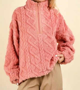 Very J Feeling Cozy Textured Fleece Pullover Jacket In Blush