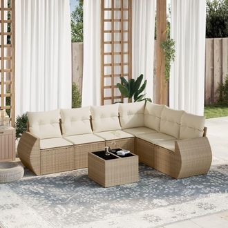 vidaXL Vidaxl - Set Sof&aacute;s De Jard&iacute;n 7 Piezas Y Cojines Rat&aacute;n Sint&eacute;tico Beige