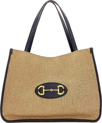 Gucci Beige Navy Canvas Tote Bag (Pre-Owned)