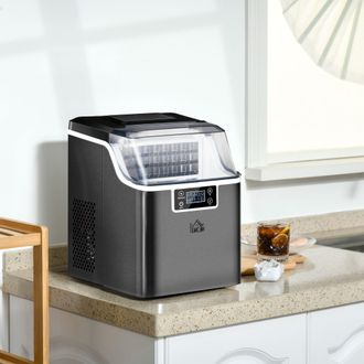 HOMCOM Counter Top Ice Maker Machine with Adjustable Cube Size Scoop in Black