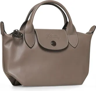Longchamp Womens Top Handle Bag Le Pliage Xs Calf Leather Mud Handbags Hand