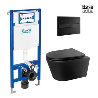 Roca Bastidor Roca Duplo Pack Cisterna Empotrada Y Pulsador Pl7 Negro Mate Con Inodoro Suspendido Rimless Lia Negro De Azulbath