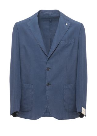Lubiam Blue Classic Lapel Linen-Blend Blazer