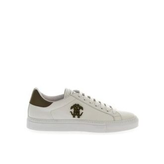 Roberto Cavalli Low-Top Leather Sneakers with Logo Emblem, Brand Size 45 ( US Size 12 )