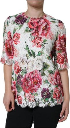 Dolce & Gabbana Floral Lace Top - Dames - Blouses - Veelkleurig - 2XS - Katoen - Overhemden