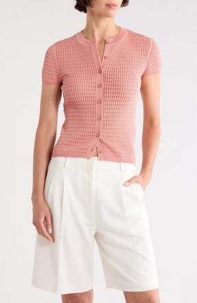 Calvin Klein Pointelle Short Sleeve Button Front Cardigan in Desert Rose at Nordstrom Rack, Size X-Large