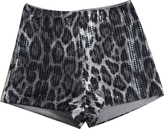 Generic Womens Leopard Print Sparkly Sequin Shorts Low Rise Party Club Booty Shorts Gray