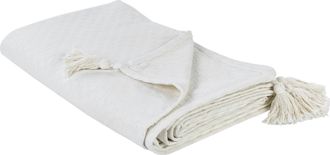 Beliani Beliani - Colcha Con Borlas Para Cama Algod&oacute;n 150 X 200 Cm Blanco Crema Lindula