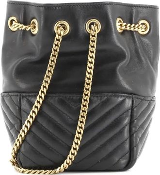 Saint Laurent Joe Matelass&eacute; leren kleine bucket-tas met chevron streep - Zwart