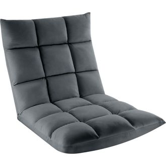 TecTake Puf de suelo con respaldo 2 en 1 terciopelo 108 x 57 x 13,5 cm, gris