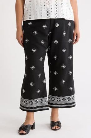 T Tahari Embroidered Border Crop Pants in Black/Ivory at Nordstrom Rack, Size 16W