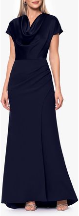 Betsy & Adam Cowl Neck Satin Gown in Navy at Nordstrom, Size 14