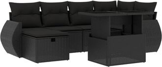 vidaXL Set De Sof&aacute;s De Jard&iacute;n 7 Pzas Con Cojines Rat&aacute;n Sint&eacute;tico Negro Vidaxl