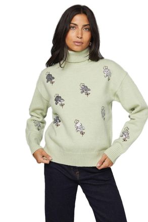 Wallis Embellished Roll Neck Jumper, M, sage