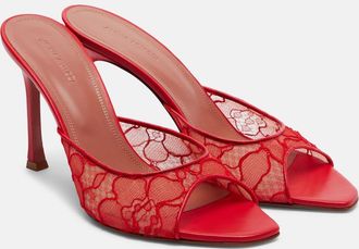 Amina Muaddi Alexa leather-trimmed lace mules