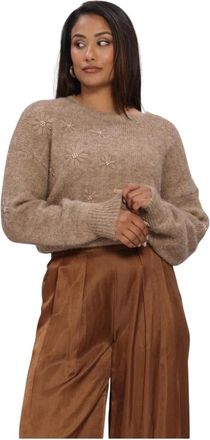 Nukus Konstanza Pullover Flower - Dames - Ronde hals truien - Beige - XL - Polyester - Truien & Vesten