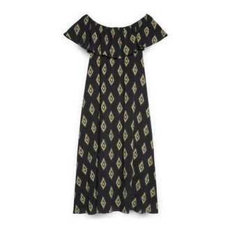 Fiorella Rubino Chill Jurk met Off-Shoulder Print - Dames - Jurken - Zwart - Maat: XS Viscose