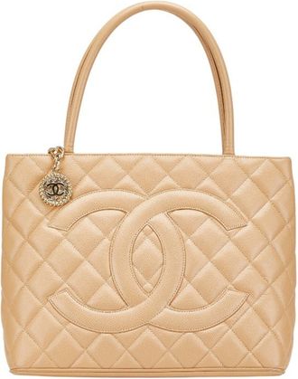 Chanel Beige Grained Calfskin Handbag Tote Bag (Pre-Owned)