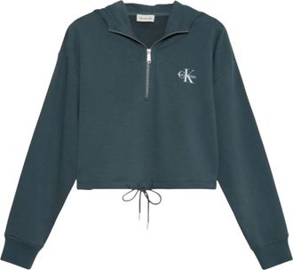 Calvin Klein Monologo Terry Cropped Hoodie - Sweatshirts & Hoodies - Mujer - Verde - M