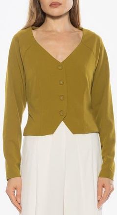 Alexia Admor Delyra Back Belt Front Button Crop Top in Sage at Nordstrom Rack, Size X-Small