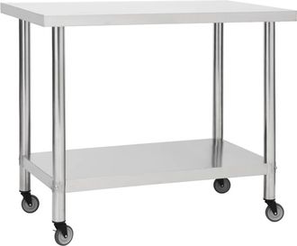 vidaXL Vidaxl - Mesa De Trabajo Para Cocina Con Ruedas Acero Inox 100x45x85 Cm