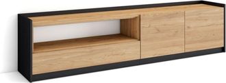 Skraut Home Mueble tv efecto madera roble y negro 207x37x50cm