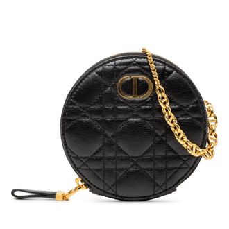 Dior Pre-owned Dior Calfskin Cannage Round Caro Pouch with Chain MA-56-0251X