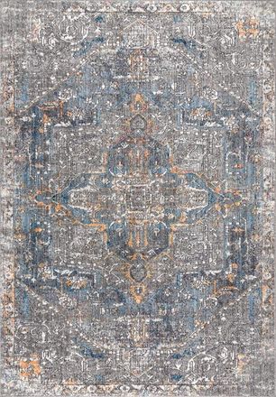 Jonathan Y Designs Izmir Vintage Medallion Area Rug in Gray/mustard/turquoise at Nordstrom, Size 5Ft 0In X 8Ft 0In