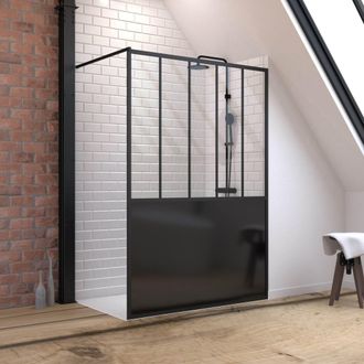 Aurlane Pack Mampara De Ducha 140x200 Negro + Plato De Ducha Alicatable 90x140