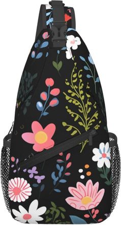 Generic Colorful Flowers On Dark Background Shoulder Bag With Zipper Crossbody Bag Anti Theft Crossbody Bags For Shopping Outdoors Workout