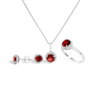 House of Brilliance 10K Gold Gemstone and 3/8 Cttw Diamond Halo Jewelry Set in White | Red Garnet at Nordstrom