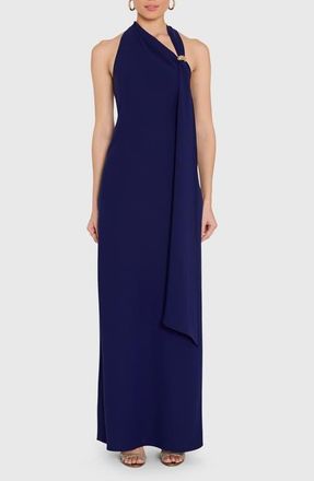 Amanda Uprichard Sonya Asymmetric Drape Sleeveless Gown in Navy at Nordstrom, Size X-Small
