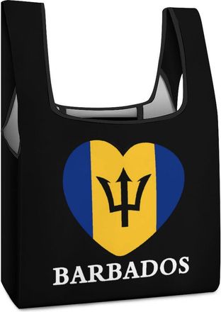 Generic Barbados Flag Barbadian Shopping Bag Reusable Grocery Tote Bag Foldable Handbag for Travel Picnic