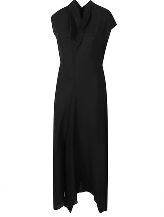 Victoria Beckham High Neck Draped Asymmetrical Midi Dress