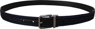 Dolce & Gabbana Mens Blue Jacquard Stripe Silver Buckle Belt Leather