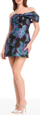 Dress The Population Olive Floral Jacquard Off the Shoulder Cocktail Minidress in Turquoise Multi at Nordstrom, Size Xx-Small