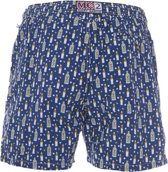 MC2 Saint Barth Mens Swim Shorts Lighting Micro Fantasy Print Blue Polyester