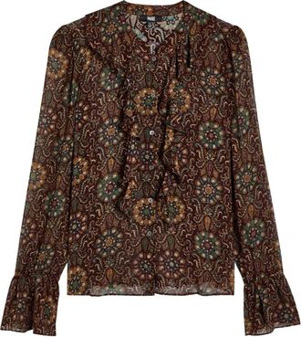 Paige Claud ruffled paisley-print blouse - women - Silk - S - Brown