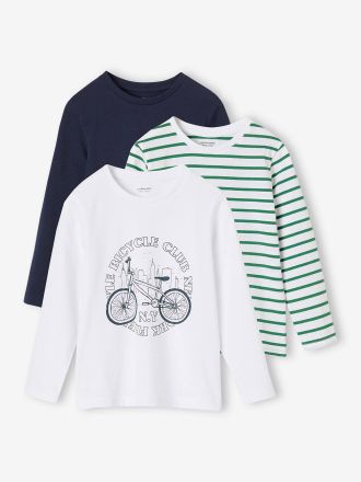 Vertbaudet Lot de 3 T-shirts gar&ccedil;on manches longues blanc