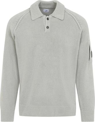 C.P. Company Chenille Polo - Heren - V-hals truien - Grijs - XL - Katoen - Truien & Vesten