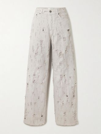 Haikure Jeans A Gamba Larga A Vita Media In Denim Effetto Consumato Bethany Destroy - Grigio