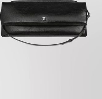 Courr&egrave;ges rectangular leather shoulder bag with adjustable strap