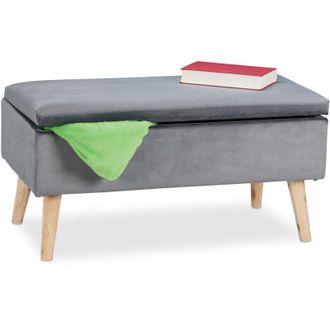 Relaxdays Relaxdays - Panca Contenitore, 40x41x80 cm, 40L, Seduta Imbottita, Gambe in Legno, Pouf Cassapanca, 2 Posti, Grigio Scuro