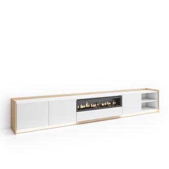 Skraut Home Skraut Home - Mueble Tv, Televisi&oacute;n, Muebles De Sal&oacute;n, Almacenaje, 310x37x50cm, Para Tv Hasta 80, Chimenea El&eacute;ctrica, Led, Estilo Moderno, Blanco Y Ro
