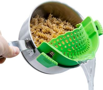 No Brand Colador De Silicona A Presi&oacute;n, Escurridor De Pasta Resistente Al Calor Con Clip Para Ollas, Sartenes Y Cuencos (verde)