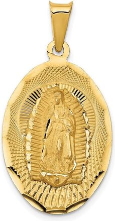 Diamond2Deal 14k Yellow Gold Polished Diamond-Cut Lady Of Guadalupe Oval Pendant
